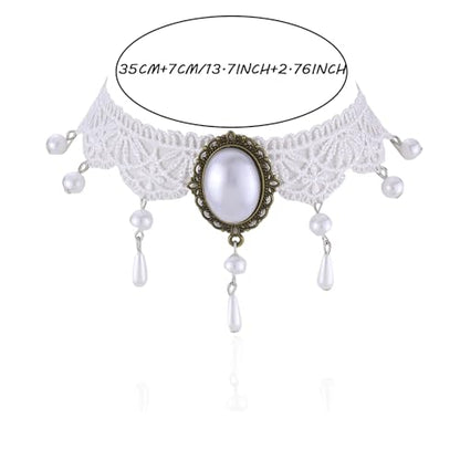 Vampire Choker Necklace for Women Gothic Lace Choker Necklace Y2K Goth Red Black Zirconia Pendant Necklaces Halloween Dark Bridal Vampire Costume Jewelry Accessories - style: Style-F