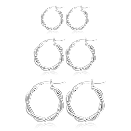 PABBEU 925 Sterling Silver Small Hoop Earrings Set for Women Hypoallergenic | 3Pairs Cubic Zirconia Small Huggie Hoop Earrings Set 13/15/20mm,Nickel-Free Lightweight Comfortable Sleeper Earrings Gift Set - color: 13/15/20mm M Silver