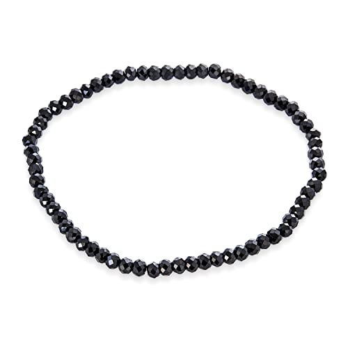 Natural Stones Mini Seed Bead Stretch Bracelet Stackable Strands (Set of 3) - color: Black Spinel Set