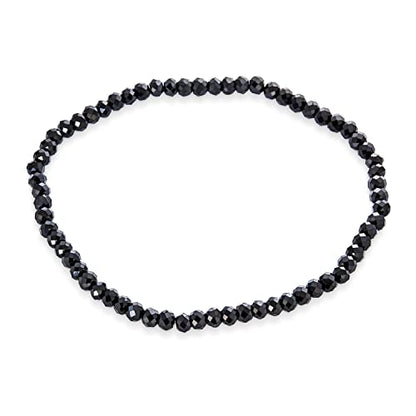 Natural Stones Mini Seed Bead Stretch Bracelet Stackable Strands (Set of 3) - color: Black Spinel Set