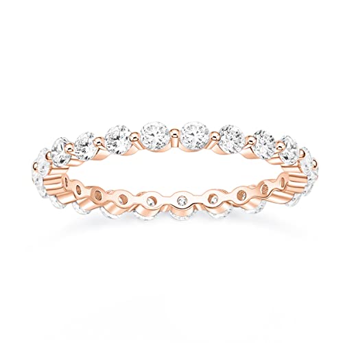 EAMTI 2mm 925 Sterling Silver Wedding Band Cubic Zirconia Full Eternity Stackable Engagement Ring Size 3-13 - color: Sterling Silver-Rose gold