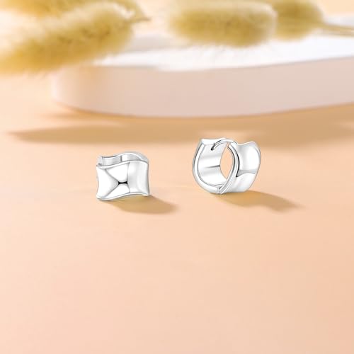 925 Sterling Silver Hoop Earrings for Women Chunky Small Huggie Earrings | Hypoallergenic Lightweight Huggy Earrings Crafted with 925 Sterling Silver Posts Fashion Jewelry Gifts - color: Silver