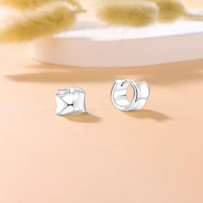 925 Sterling Silver Hoop Earrings for Women Chunky Small Huggie Earrings | Hypoallergenic Lightweight Huggy Earrings Crafted with 925 Sterling Silver Posts Fashion Jewelry Gifts - color: Silver