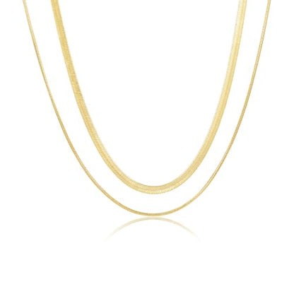 3PCS Gold Necklaces for Women,Chunky Statement Gold Plated Necklace Stack Layered Sterling Silver Herringbone Chains for Women Dainty Trendy Silver Chains Stacked Jewelry Gifts - color: Gold 2pc Chain