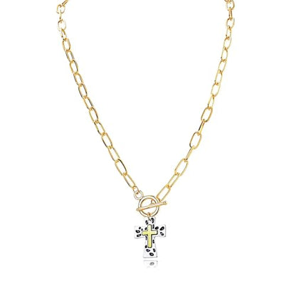 Chunky Cross Necklace for Women,Gold Silver Layered Hammered Cross Pendant Necklace Statement Paperclip Toggle Charm Chain Herringbone Snake Choker Christian Jewelry Outfit Accessories - color: ASilver Gold