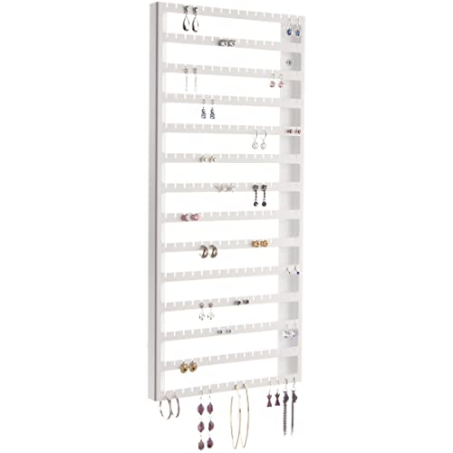 Angelynn's Wall Mounted Earring Holder Organizer, Luka Large White, 9"x20" | For Women, Small Earrings Only, Post Stud Dangle Pierced Earrings, Hanging Closet Jewelry Storage Rack, Display - color: White, size: Luka Large 9"x20"