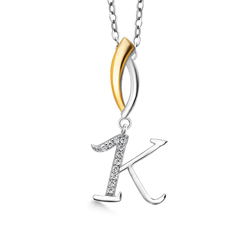 Gem Stone King Initial Pendant Necklace Letter A to Z Alphabet | 925 Sterling Silver | White Moissanite | Gift Women Mother's Day Christmas Wife Mom Girlfriend Anniversary Birthday | By Keren Hanan - style: Initial K