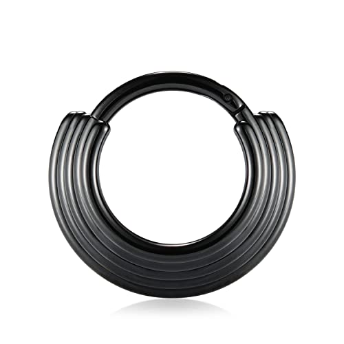 FUNLMO 18G 16G Septum Jewelry Triple Stacked Septum Nose Ring Surgical Steel Daith Conch Helix Cartilage Lobe Piercing Jewelry - color: Style 2: Black-5 tier stack