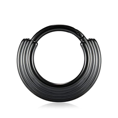 FUNLMO 18G 16G Septum Jewelry Triple Stacked Septum Nose Ring Surgical Steel Daith Conch Helix Cartilage Lobe Piercing Jewelry - color: Style 2: Black-5 tier stack