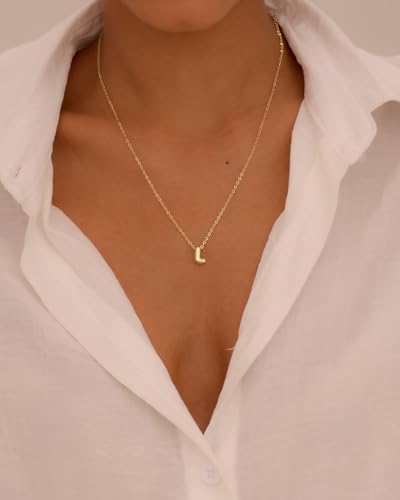 Initial Necklaces for Women Bubble Gold Silver Letter Necklace Dainty Personalized Charm Pendant Name Necklace Cute Non Tarnish Fashion Accessories Teen Gift Trendy Stuff Jewelry Gifts - color: Gold, style: L