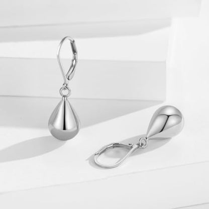 Teardrop Dangle Leverback Earrings for Women 14k Gold Plated 925 Sterling Silver Post Waterdrop Dangle Drop Hoop Earrings Hyoallergenic Tear Drop Dangle Earrings Jewelry Gifts - color: silver