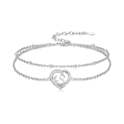 Dorunmo Initial Anklet 925 Sterling Silver Letter A-Z Layered Heart Anklet Beach Jewelry Birthday Gifts for Women - color: S