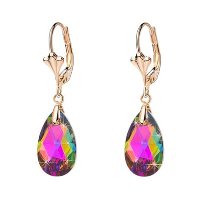 Austrian Crystal Teardrop Leverback Dangle Earrings for Women Fashion 14K Gold Plated Hypoallergenic Jewelry - color: Vitrail Medium
