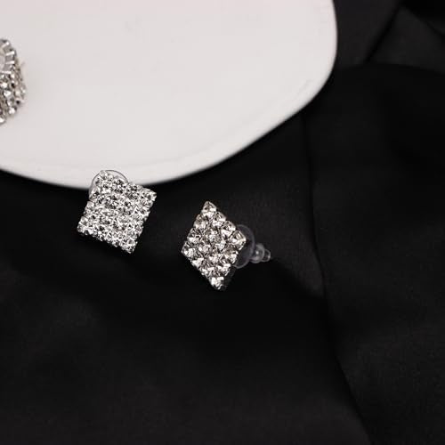 Silver Plated Elegant Necklace Earrings Bride Bridesmaid Jewelry Sets for Wedding Prom Crystal Jewelry Set for Women Costume Accessories - color: 014-Silver Plated