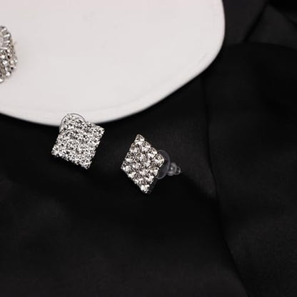 Silver Plated Elegant Necklace Earrings Bride Bridesmaid Jewelry Sets for Wedding Prom Crystal Jewelry Set for Women Costume Accessories - color: 014-Silver Plated