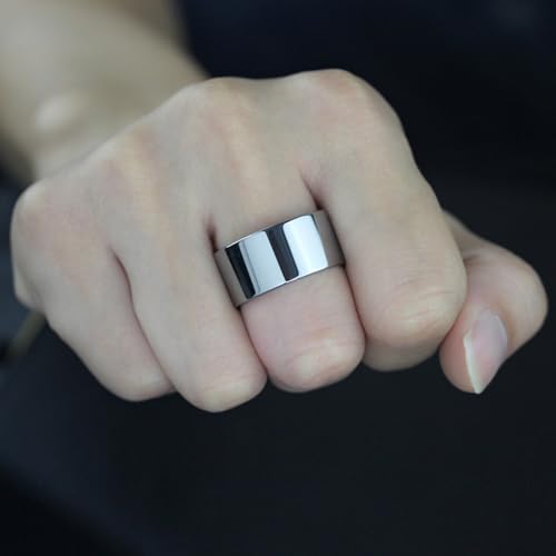 10mm Wide Stainless Steel Ring Simple Stylish Style Rose Gold/Silver Big Band Polished Flat Top for Men Women Size 5-15 - color: Silver