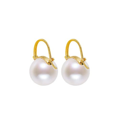 Sterling Silver Big Pearl Earrings for Women Freshwater Cultured Pearls Dangle Drop Earring Jewelry for Women Large Round White Pearl Studs Earrings - color: Style E