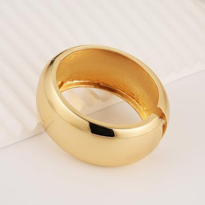 HZMAN Chunky Gold Cuff Bracelets for Women Thick Wide Bangle Bracelet Hammered Open Hinge Wrist Cuff Bracelet Jewelry Gift - color: 05.Round Polished Gold