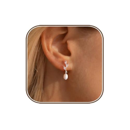 Pearl Earrings for Women:Gold Wedding Dangle Drop Earring Pearl Jewelry | 14K Gold Plated Pearl Drop Earrings for Women,Dainty Wedding Bride Earring Studs,Gold Dangle Drop Earring,Waterproof Jewelry - size: 1 pcs-4