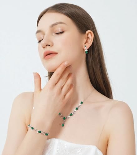 Jewelry Set for Women Bride Bridesmaid Wedding Party Prom Necklace Earrings Bracelet Set Gift for Mother Wife Friend - color: Green