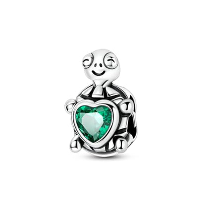 Hapour 925 Sterling Silver Charms for Bracelet Necklace Dangle Pendant Bead | Whale Shark Charm, Glow in the Dark, Matryoshka Russian Doll Baking European Jewelry Charm, 14k Gold Plated - style: Green Turtle hugging Heart