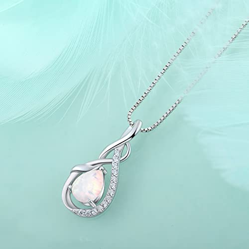 STARCHENIE Infinity Teardrop Necklace for Women 925 Sterling Silver Pendant Birthstone Jewelry - color: Silver-Opal