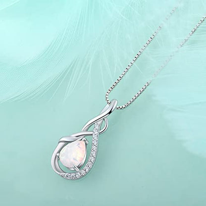 STARCHENIE Infinity Teardrop Necklace for Women 925 Sterling Silver Pendant Birthstone Jewelry - color: Silver-Opal