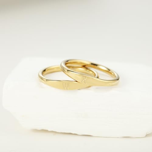 Gold Initial Rings for Women Non Tarnish Thumb Rings for Teen Girls 14K Gold plated for Women - color: W