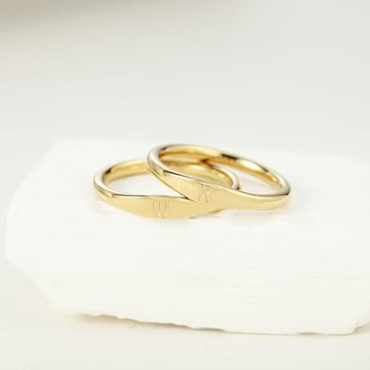 Gold Initial Rings for Women Non Tarnish Thumb Rings for Teen Girls 14K Gold plated for Women - color: W