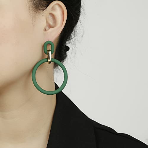 RUOFFETA Acrylic Rectangle Earrings, Fashion Acrylic Square/Oval/Hoop Statement Drop Earrings for Women - color: Dark Green Hoop