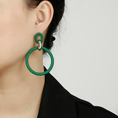 RUOFFETA Acrylic Rectangle Earrings, Fashion Acrylic Square/Oval/Hoop Statement Drop Earrings for Women - color: Dark Green Hoop