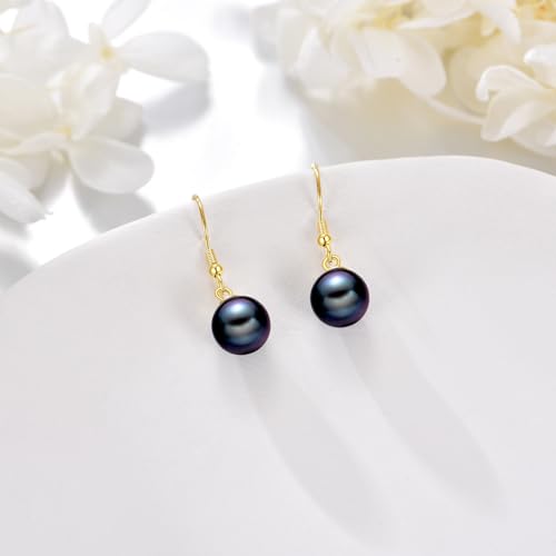 925 Sterling Silver Black Pearl Dangle Earrings Pearls Drop Jewelry Birthday Gifts for Women - color: Black Pearl-Gold