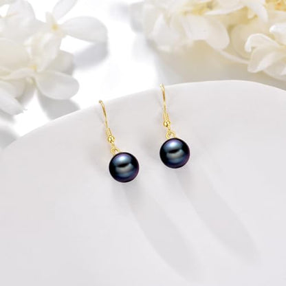 925 Sterling Silver Black Pearl Dangle Earrings Pearls Drop Jewelry Birthday Gifts for Women - color: Black Pearl-Gold