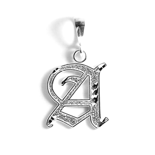 Personalized Gothic Old English Sterling Silver Initial A-Z Pendant. - style: (A)