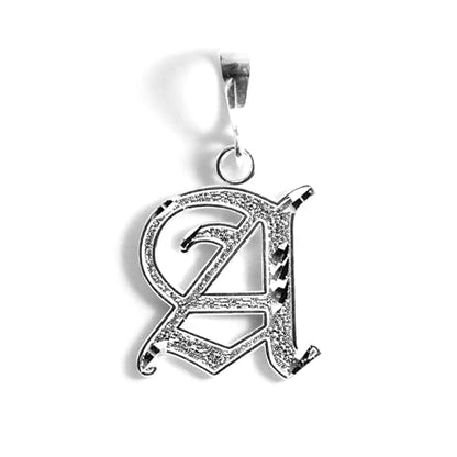 Personalized Gothic Old English Sterling Silver Initial A-Z Pendant. - style: (A)