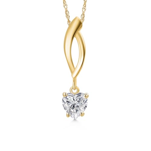 Gem Stone King 10K Yellow Gold 5MM Heart Shape Gemstone Birthstone Pendant Necklace for Women | Gold Necklace for Women | With 18 Inch Chain | Fine Jewelry Gift for Her Mom Wife