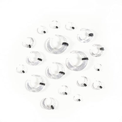 Ear Stretching Kit 54 Pieces 14Gauges-00Gauges Earrings Piercing Kit - color: transparent+glitter