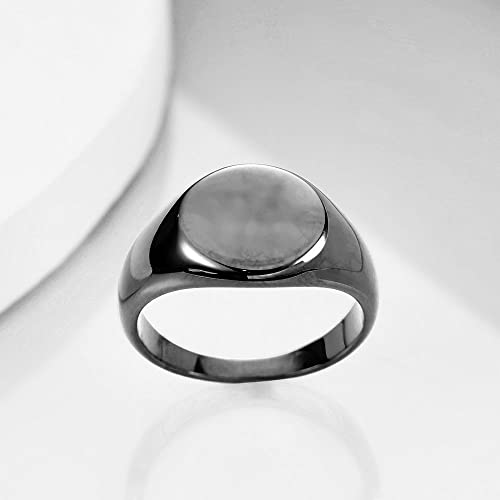 MYNENEY Stainless Steel Round Shape Classical Simple Plain Wedding Engagement Statement Pinky Band Signet Rings for Men Women Size 4-15 - color: Black