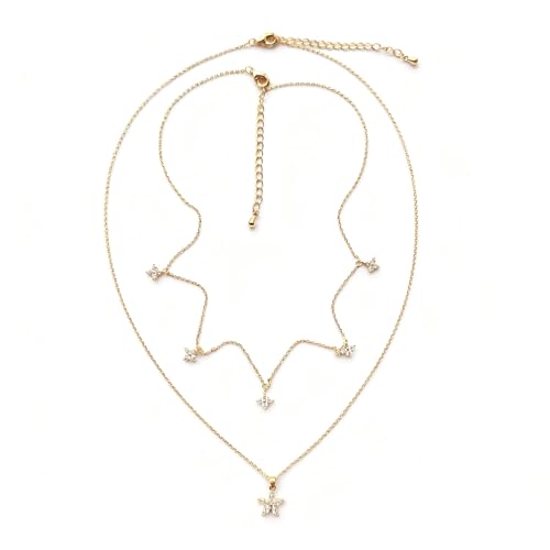 Dainty Choker Necklace for Women 18K Gold Plated Shining Dots Box Chain Sparkle Necklaces Cute Paperclip Link Herringbone Necklace Exquisite Jewelry Gifts for Mom Girlfriend - style: Z/Layered CZ Flower