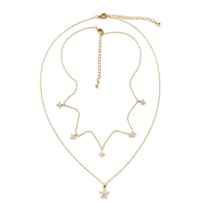 Dainty Choker Necklace for Women 18K Gold Plated Shining Dots Box Chain Sparkle Necklaces Cute Paperclip Link Herringbone Necklace Exquisite Jewelry Gifts for Mom Girlfriend - style: Z/Layered CZ Flower