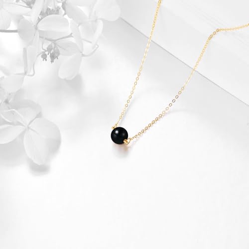 KECHO 14K Real Gold Beads Pendant Necklace Solid Yellow Gold Jewelry Anniversary Birthday Gifts for Women - color: Black Onyx 1