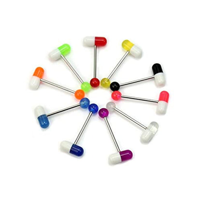 Generic 10Pcs Multicolor Stainless Steel Tongue Barbell Set - Modern Piercing Jewelry