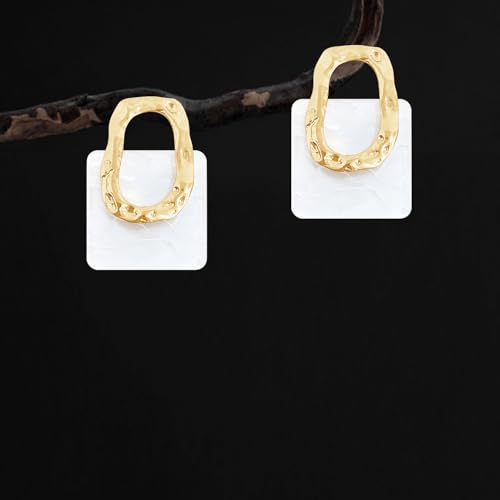 70s 80s Acrylic Hollow Round Geometric Dangle Drop Earrings Retro Square Oval Stud earrings For Women - style: White
