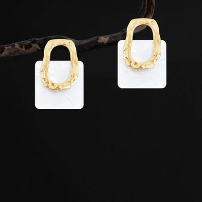 70s 80s Acrylic Hollow Round Geometric Dangle Drop Earrings Retro Square Oval Stud earrings For Women - style: White