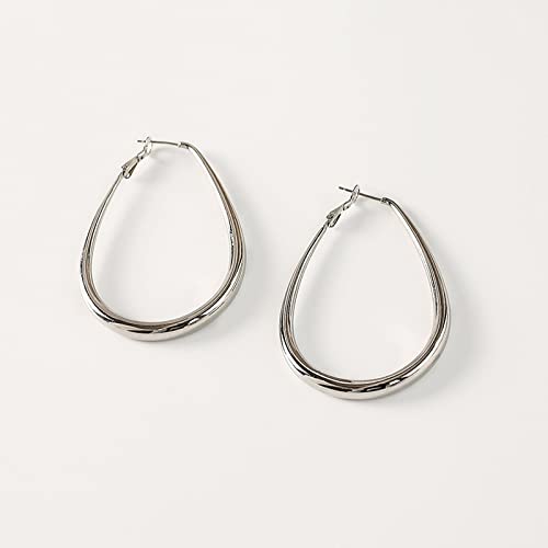 Hoop Earrings for Women, 14K Gold Sterling Silver Chunky Twisted Hoops Earring Hypoallergenic Ear Jewelry - color: Silver-45mm