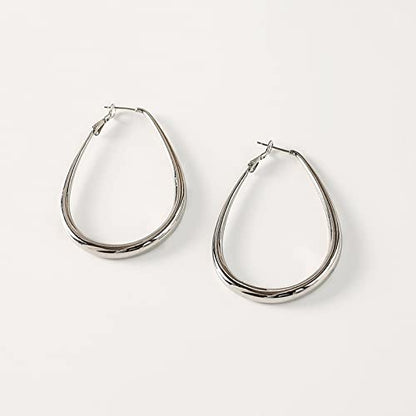 Hoop Earrings for Women, 14K Gold Sterling Silver Chunky Twisted Hoops Earring Hypoallergenic Ear Jewelry - color: Silver-45mm