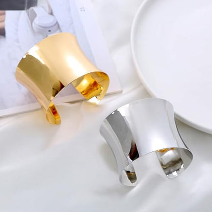 2Pcs Cuff Bangle Bracelet for Women Open Wide Wire Bracelets Gold Wrist Cuff Wrap Bracelet Adjustable - color: Silver3
