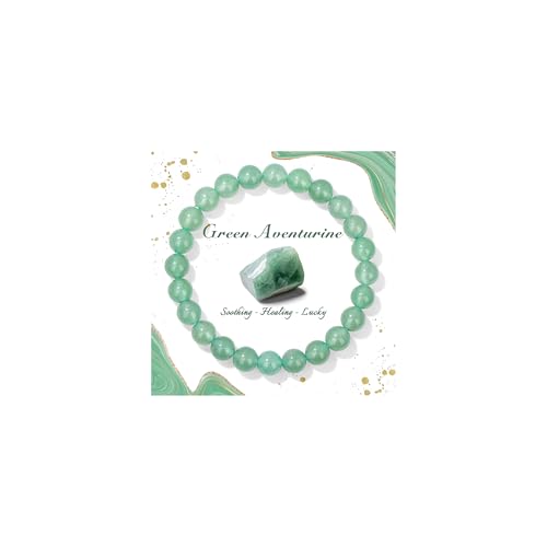 Raicegs 4 6 8MM Beaded Bracelets Healing Crystal Bracelet for Women Men Natural Stone Handmade Stretch Bracelet Reiki Spiritual Jewelry - color: Aventurin, size: 8mm