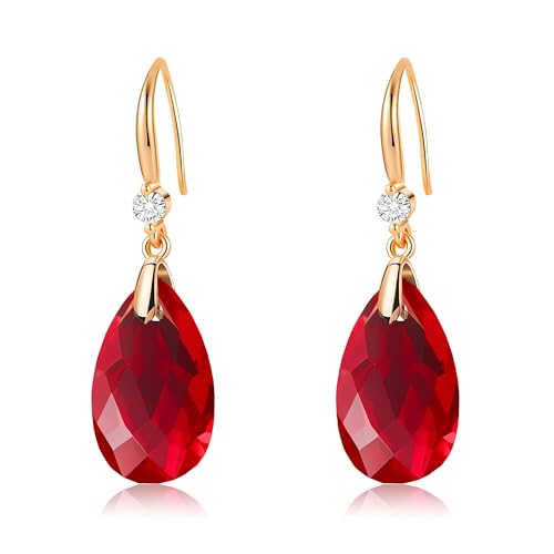 Austrian Crystal Teardrop Dangle Drop Earrings for Women 14K Gold Plated Hook Earring Hypoallergenic Jewelry Gifts for Women Girls - color: Red