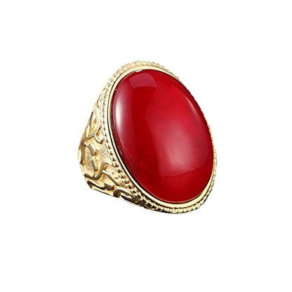 Daesar Stainless Steel Rings for Men Oval Red Green Opal Stone Promise Ring Yellow Gold - color: Red